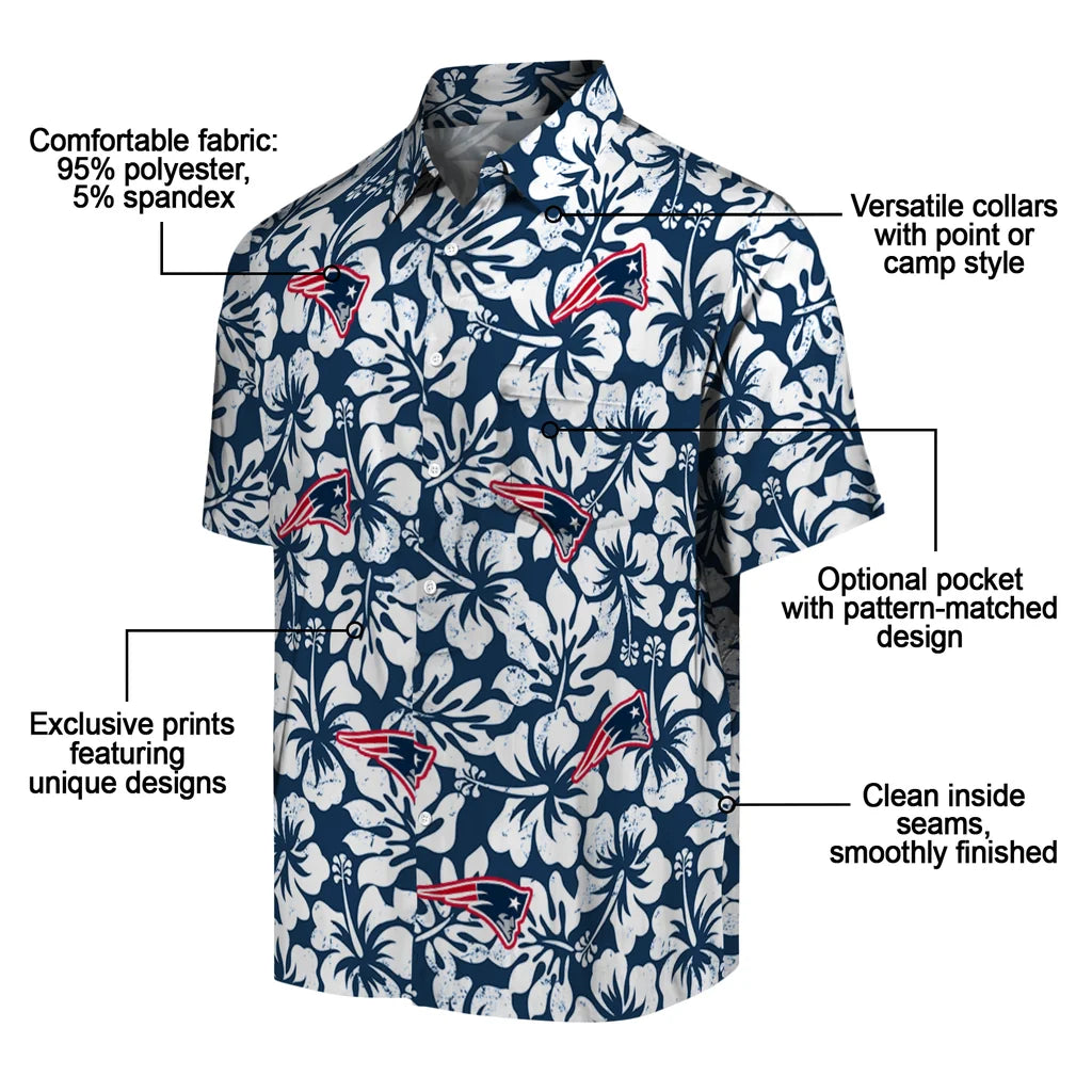 New England Patriots Hawaiian Shirt - Hibiscus Motif | Moonbestprint