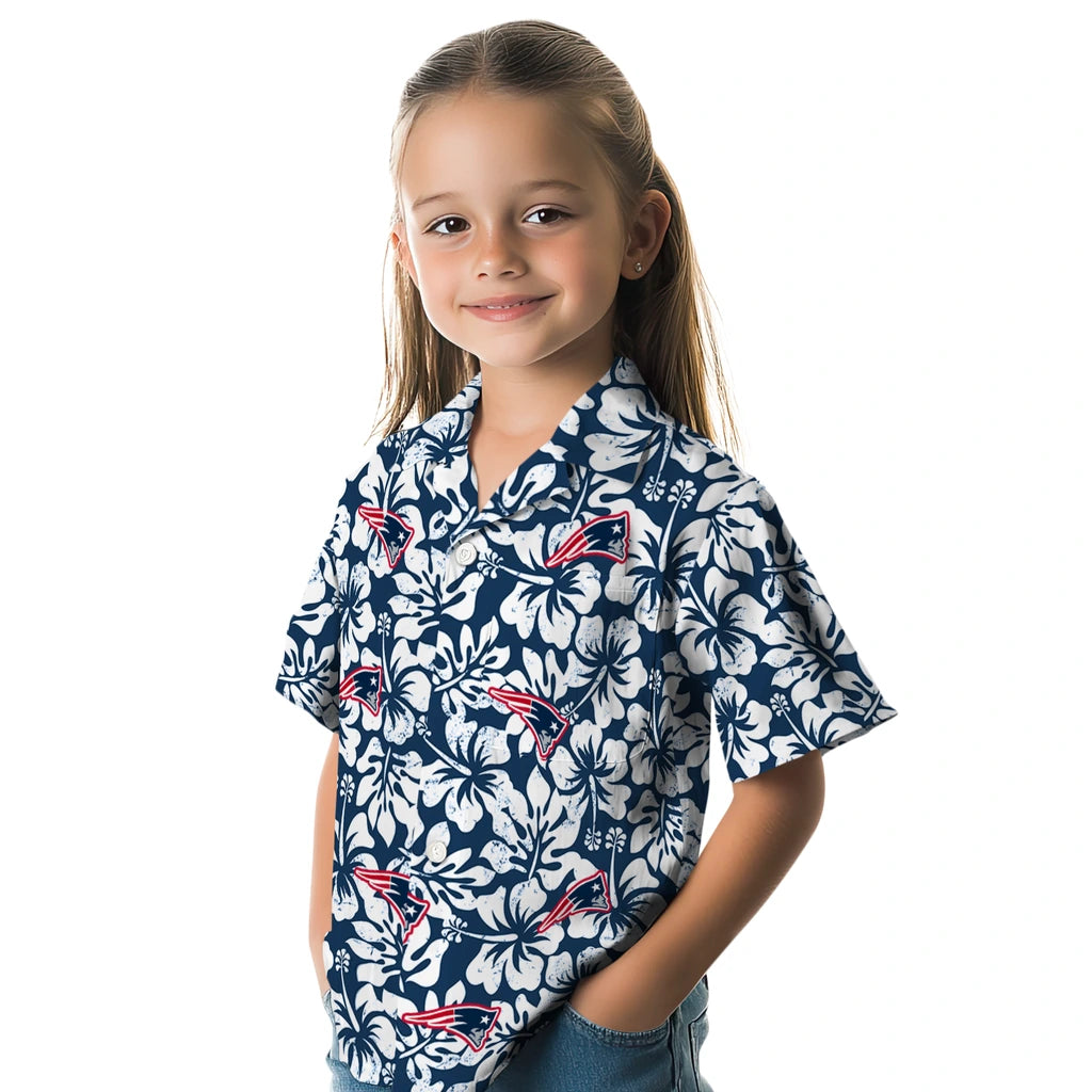 New England Patriots Hawaiian Shirt - Hibiscus Motif | Moonbestprint