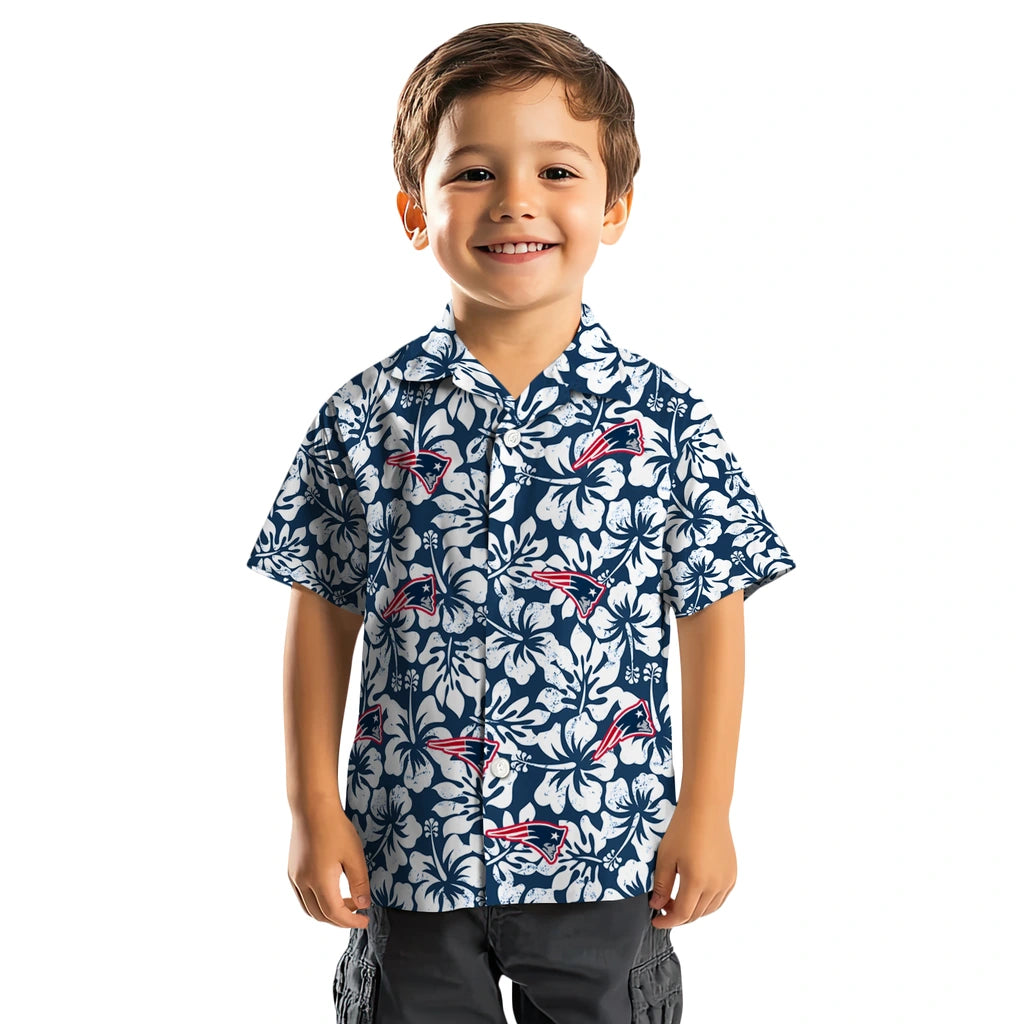 New England Patriots Hawaiian Shirt - Hibiscus Motif | Moonbestprint