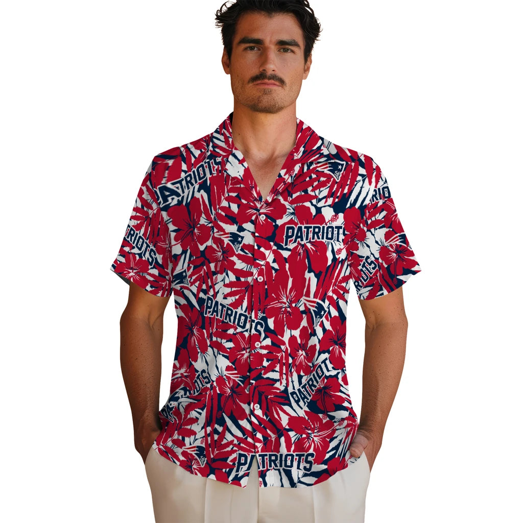 New England Patriots Hawaiian Shirt - Hibiscus Overlay | Moonbestprint