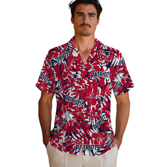 New England Patriots Hawaiian Shirt - Hibiscus Overlay | Moonbestprint