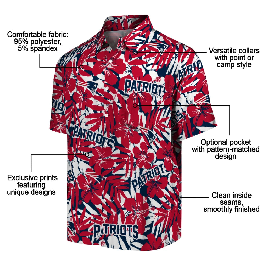 New England Patriots Hawaiian Shirt - Hibiscus Overlay | Moonbestprint
