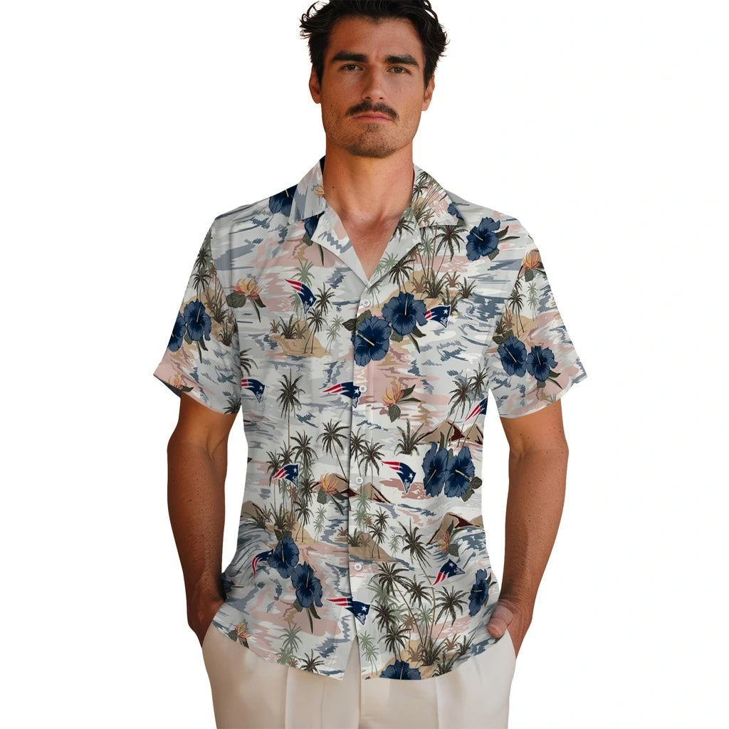 New England Patriots Hawaiian Shirt - Hibiscus Seaside | Moonbestprint