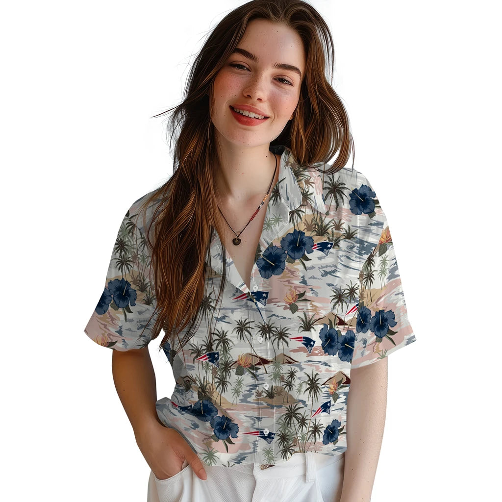 New England Patriots Hawaiian Shirt - Hibiscus Seaside | Moonbestprint