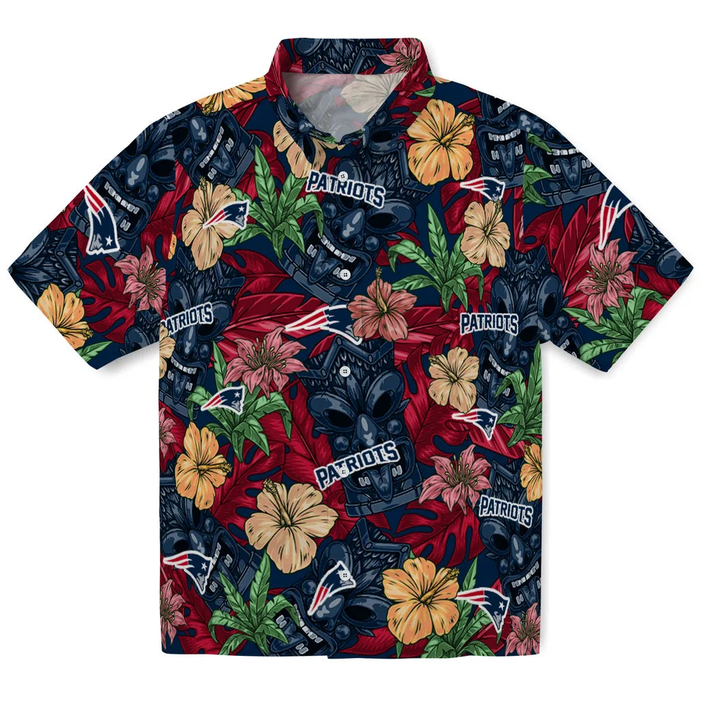 New England Patriots Hawaiian Shirt - Hibiscus Tiki Jungle | Moonbestprint