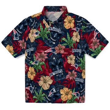 New England Patriots Hawaiian Shirt - Hibiscus Tiki Jungle | Moonbestprint