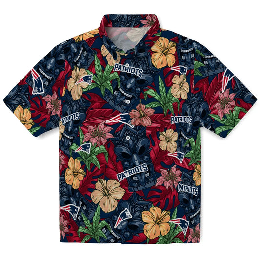 New England Patriots Hawaiian Shirt - Hibiscus Tiki Jungle | Moonbestprint