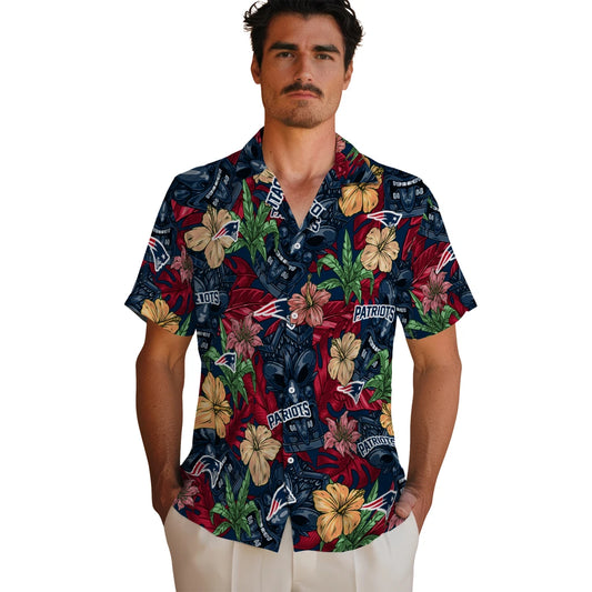 New England Patriots Hawaiian Shirt - Hibiscus Tiki Jungle | Moonbestprint