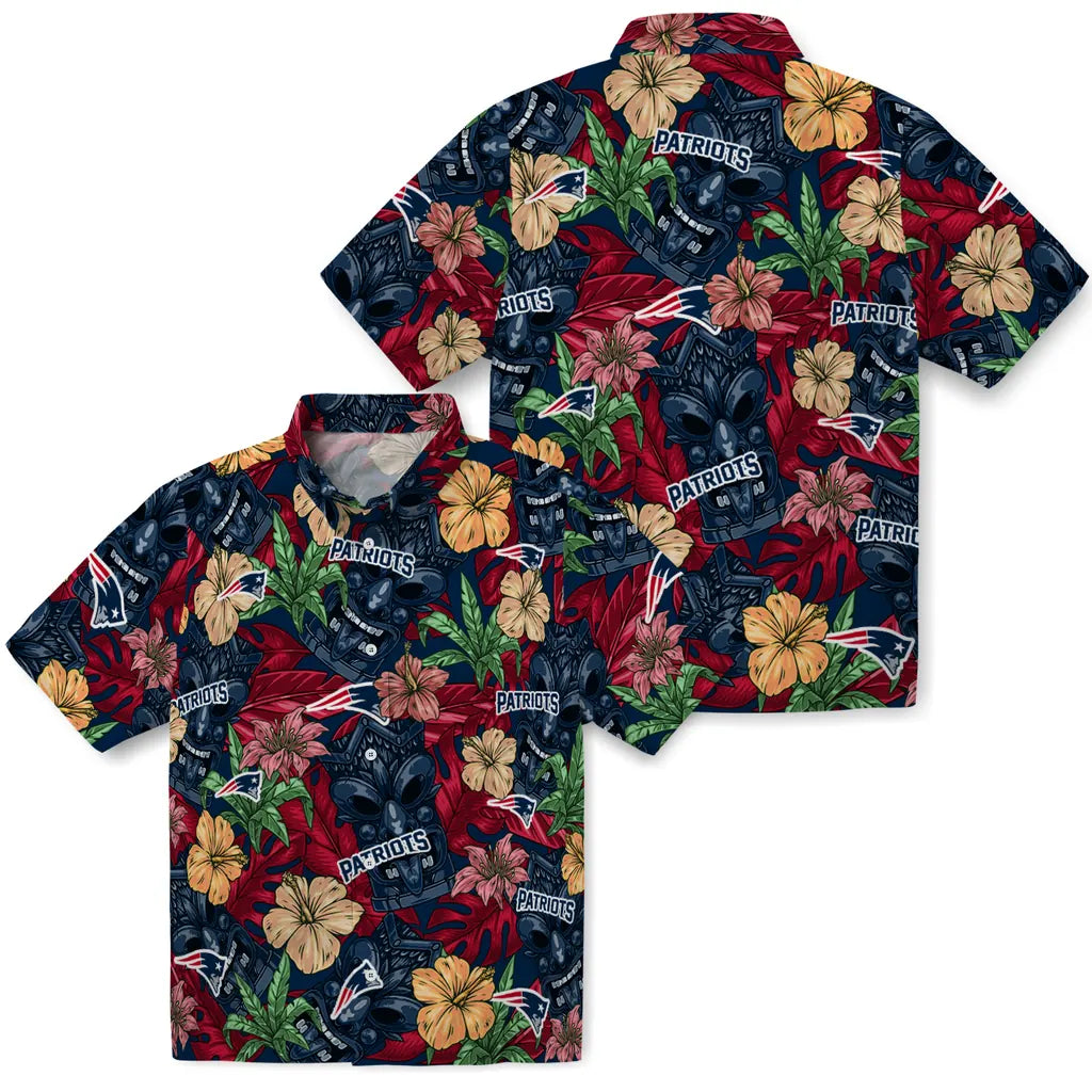 New England Patriots Hawaiian Shirt - Hibiscus Tiki Jungle | Moonbestprint
