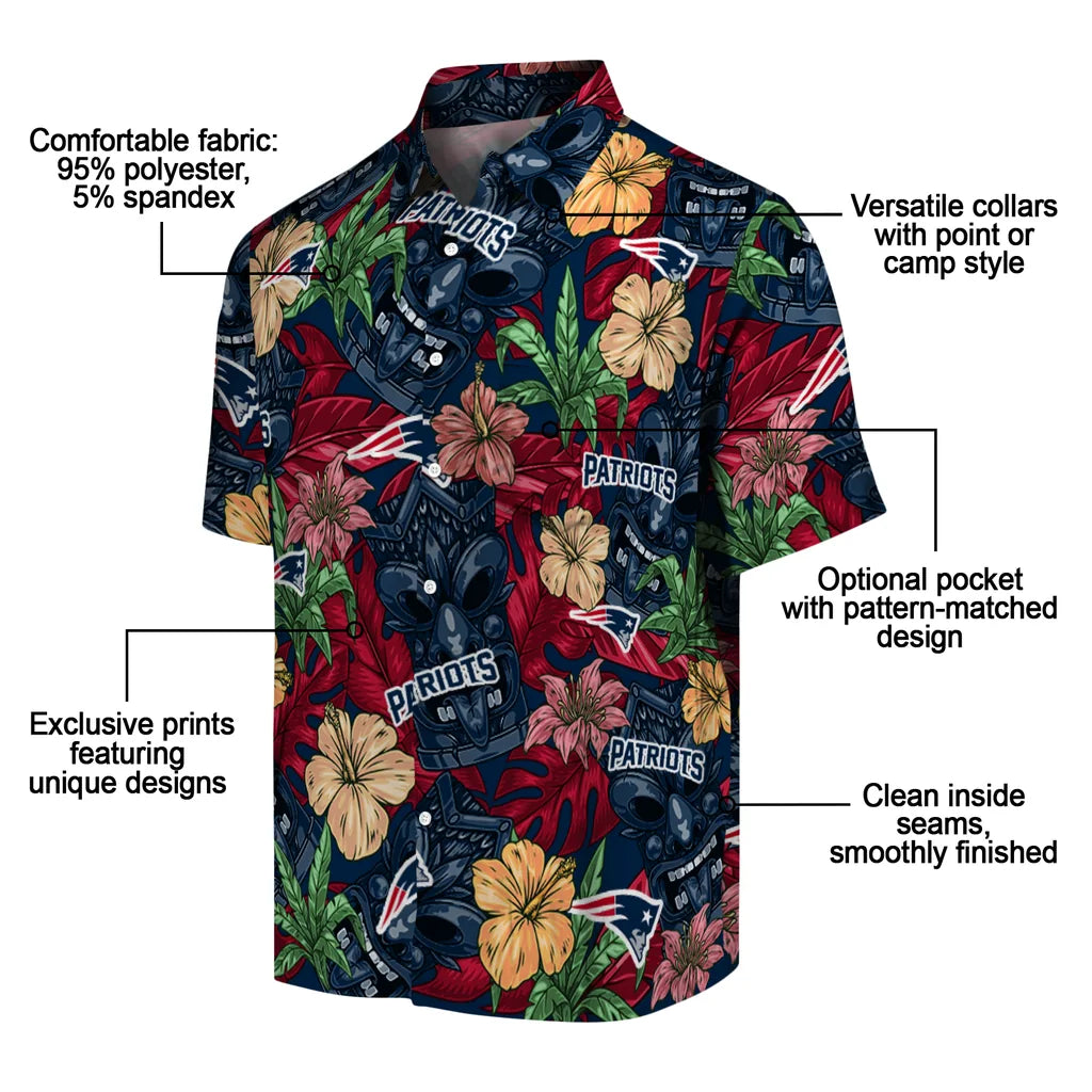 New England Patriots Hawaiian Shirt - Hibiscus Tiki Jungle | Moonbestprint