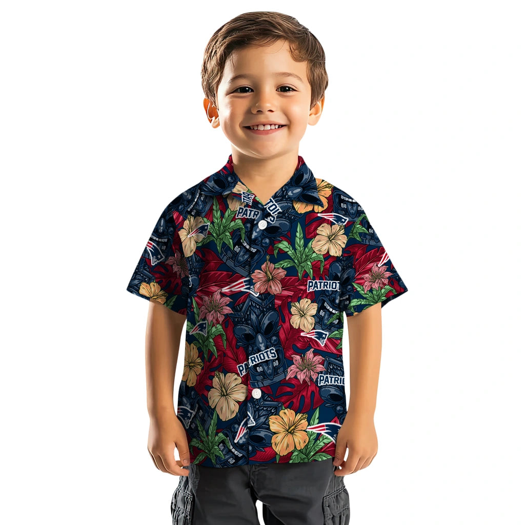 New England Patriots Hawaiian Shirt - Hibiscus Tiki Jungle | Moonbestprint