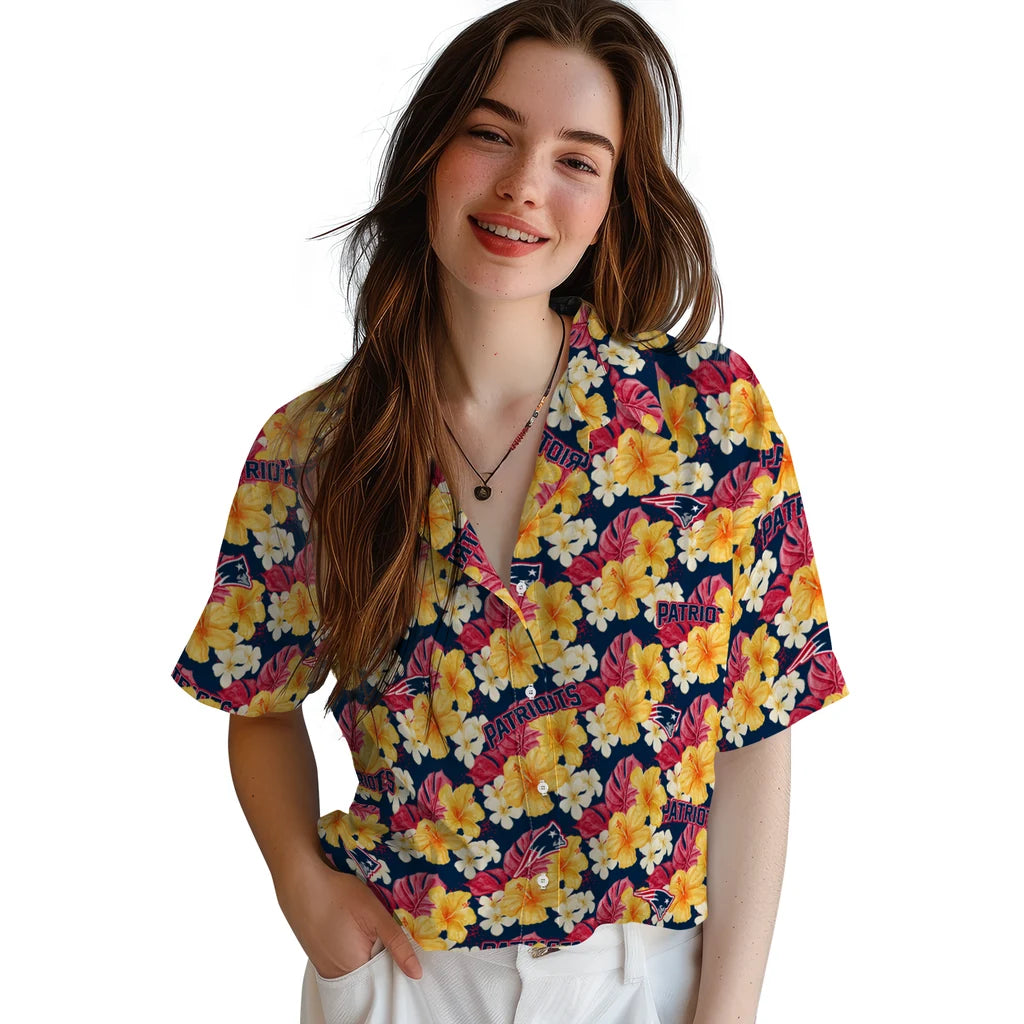 New England Patriots Hawaiian Shirt - Hibiscus Tropics | Moonbestprint