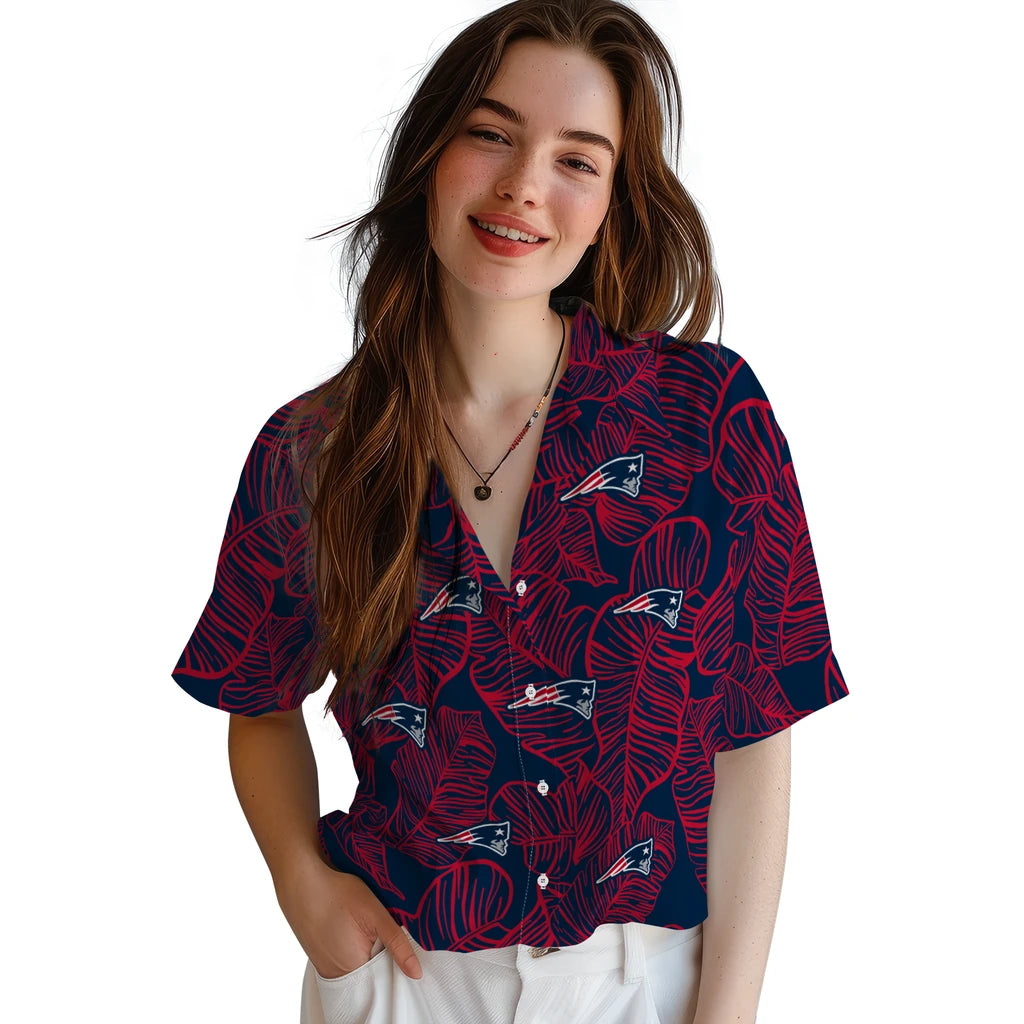 New England Patriots Hawaiian Shirt - Leaf Outline | Moonbestprint