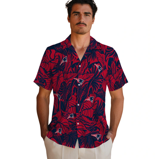 New England Patriots Hawaiian Shirt - Monstera Layer | Moonbestprint