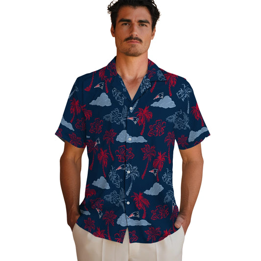 New England Patriots Hawaiian Shirt - Palm And Clouds | Moonbestprint