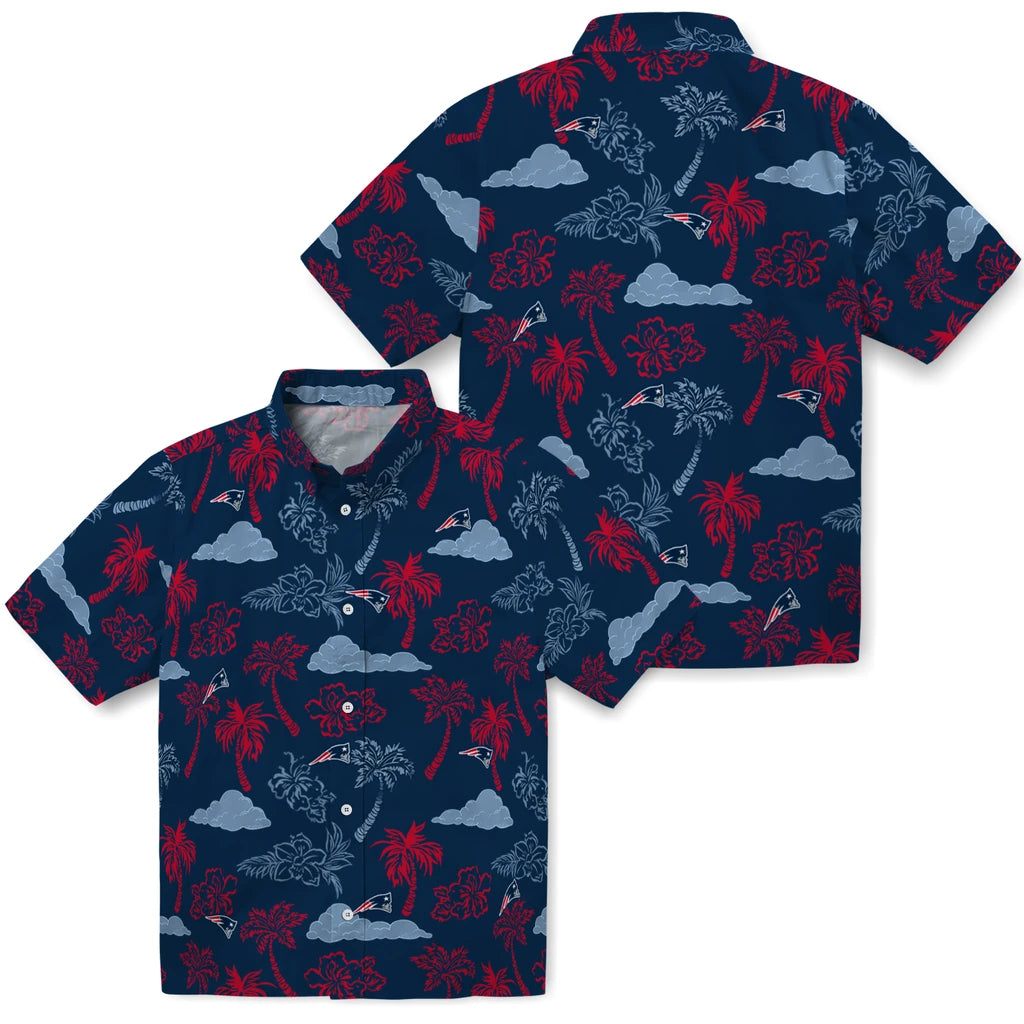 New England Patriots Hawaiian Shirt - Palm And Clouds | Moonbestprint