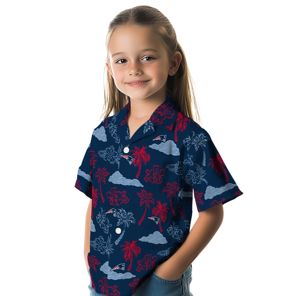 New England Patriots Hawaiian Shirt - Palm And Clouds | Moonbestprint