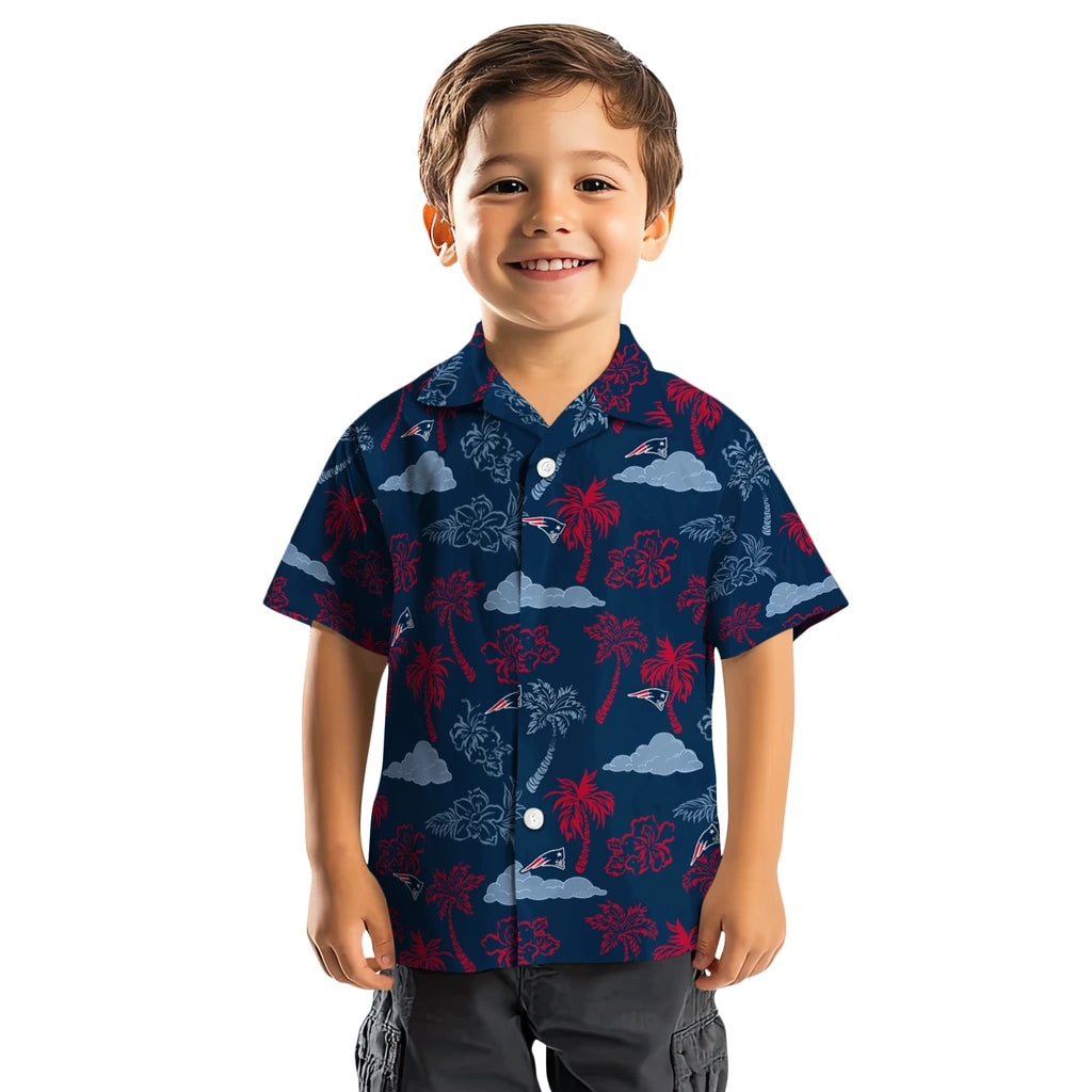 New England Patriots Hawaiian Shirt - Palm And Clouds | Moonbestprint