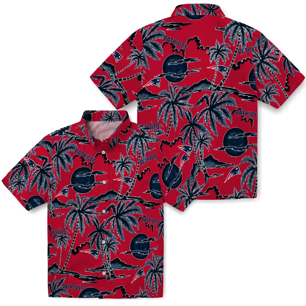 New England Patriots Hawaiian Shirt - Palm Sunset | Moonbestprint