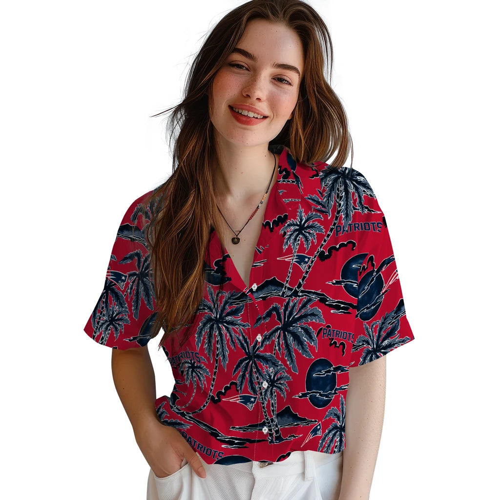 New England Patriots Hawaiian Shirt - Palm Sunset | Moonbestprint