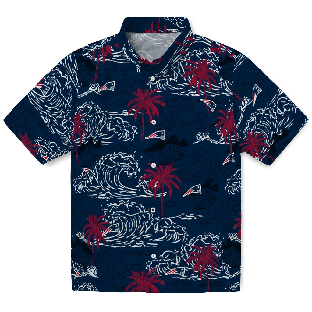 New England Patriots Hawaiian Shirt - Wave Palm | Moonbestprint