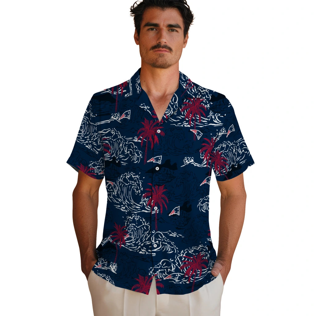 New England Patriots Hawaiian Shirt - Wave Palm | Moonbestprint