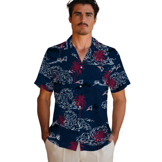 New England Patriots Hawaiian Shirt - Wave Palm | Moonbestprint