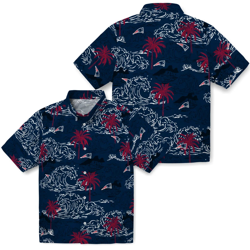 New England Patriots Hawaiian Shirt - Wave Palm | Moonbestprint