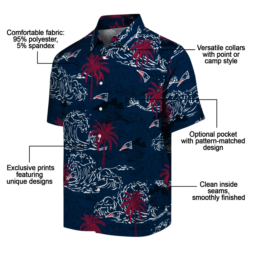 New England Patriots Hawaiian Shirt - Wave Palm | Moonbestprint