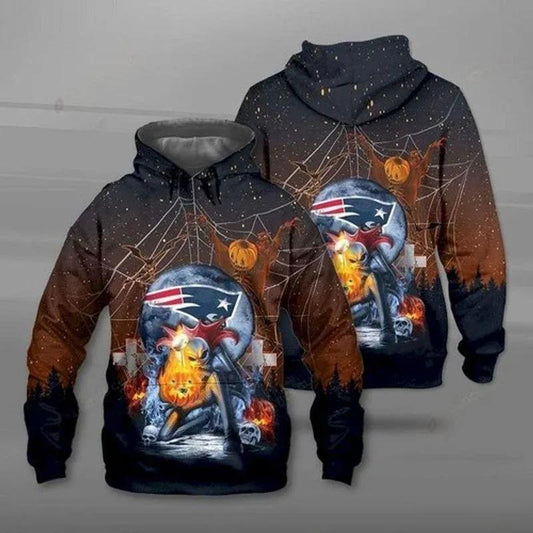 New England Patriots Skellington Halloween NFL 3D All Over Print Hoodie -Moonbestprint