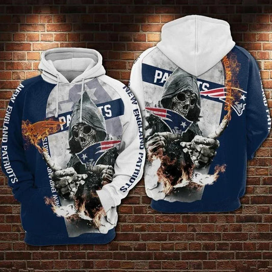 New England Patriots Skull Death Hold Logo Patriots NFL 3D All Over Print Hoodie -Moonbestprint