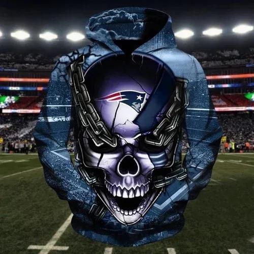 New England Patriots Team Skull NFL 3D All Over Print Hoodie -Moonbestprint
