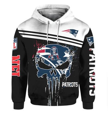 New England Patriots The Punisher Skull NFL 3D All Over Print Hoodie -Moonbestprint