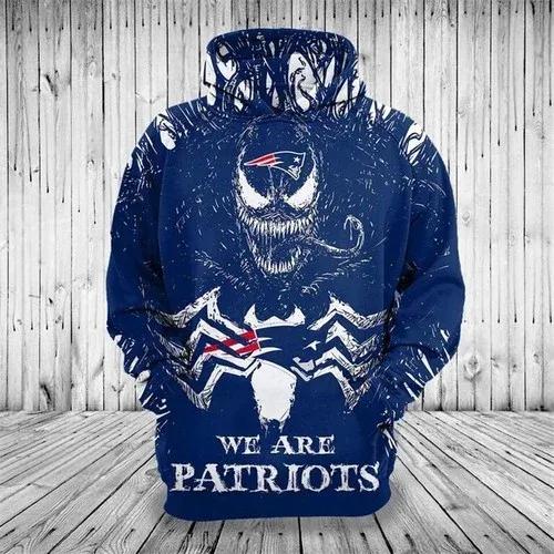 New England Patriots Venom Skull We Are Patriots NFL 3D All Over Print Hoodie -Moonbestprint