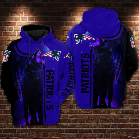New England Patriots Wolf NFL 3D All Over Print Hoodie -Moonbestprint
