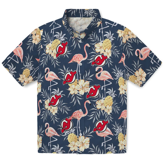 New Jersey Devils Hawaiian Shirt - Flamingo Hibiscus | Moonbestprint