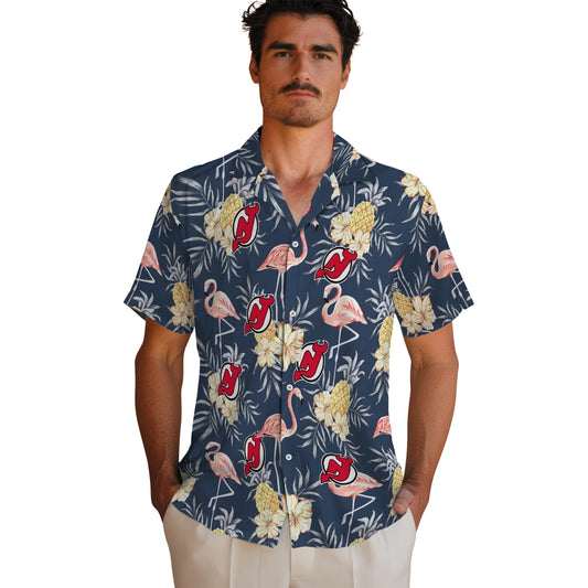 New Jersey Devils Hawaiian Shirt - Flamingo Hibiscus | Moonbestprint