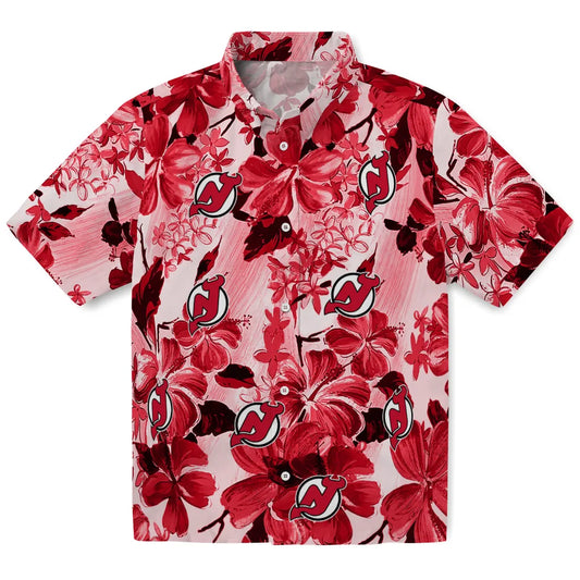 New Jersey Devils Hawaiian Shirt - Hibiscus Arrangement | Moonbestprint