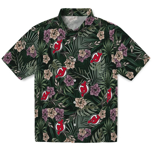 New Jersey Devils Hawaiian Shirt - Hibiscus Leaves Pattern | Moonbestprint