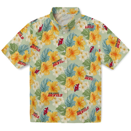 New Jersey Devils Hawaiian Shirt - Hibiscus Mood | Moonbestprint