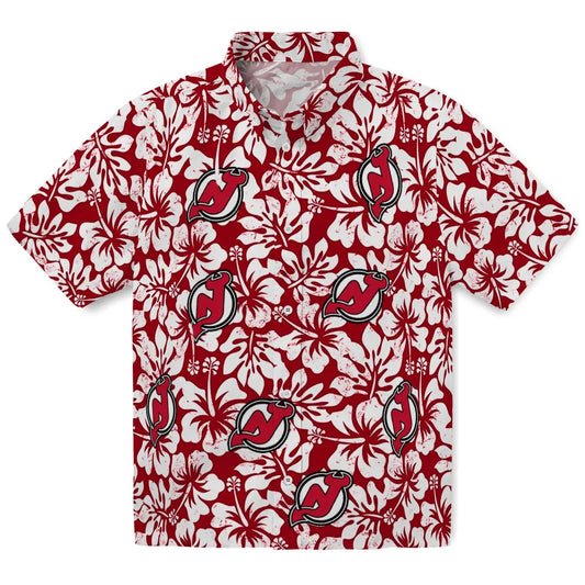 New Jersey Devils Hawaiian Shirt - Hibiscus Motif | Moonbestprint