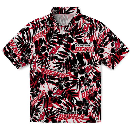 New Jersey Devils Hawaiian Shirt - Hibiscus Overlay | Moonbestprint