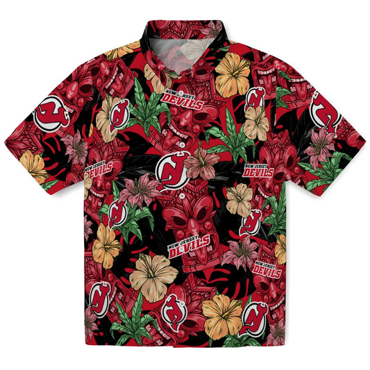 New Jersey Devils Hawaiian Shirt - Hibiscus Tiki Jungle | Moonbestprint
