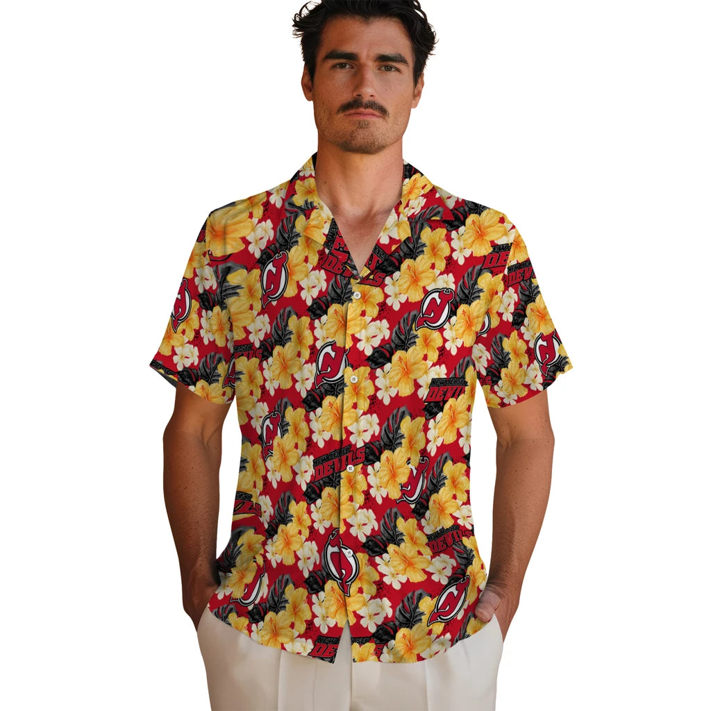New Jersey Devils Hawaiian Shirt - Hibiscus Tropics | Moonbestprint