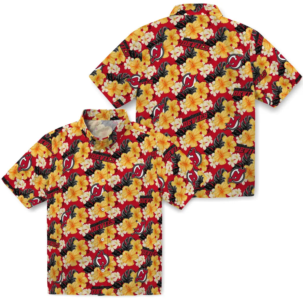 New Jersey Devils Hawaiian Shirt - Hibiscus Tropics | Moonbestprint
