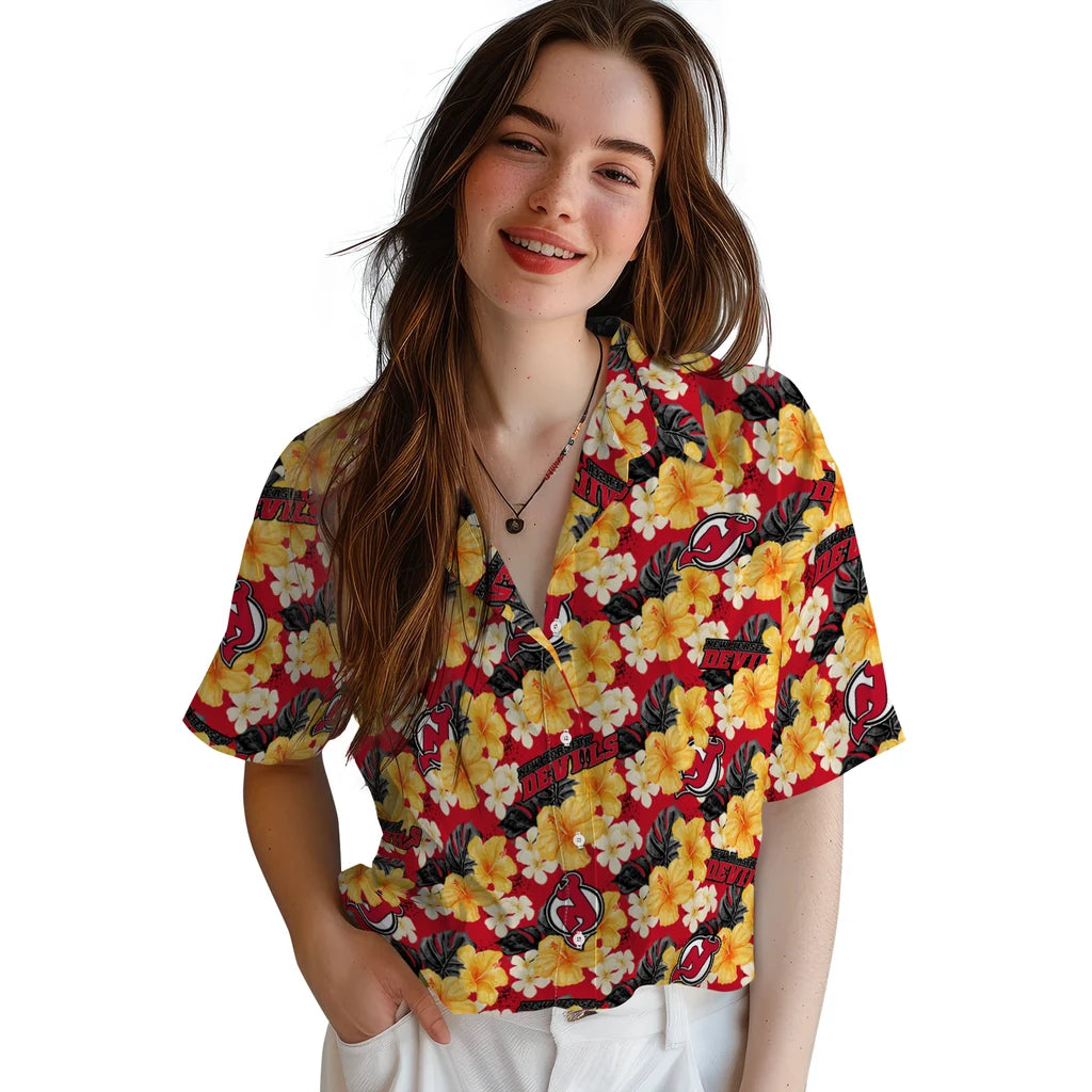 New Jersey Devils Hawaiian Shirt - Hibiscus Tropics | Moonbestprint