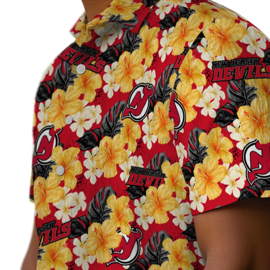 New Jersey Devils Hawaiian Shirt - Hibiscus Tropics | Moonbestprint