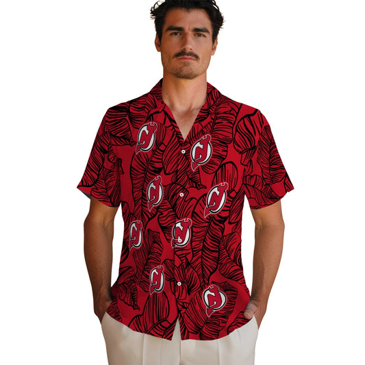 New Jersey Devils Hawaiian Shirt - Leaf Outline | Moonbestprint