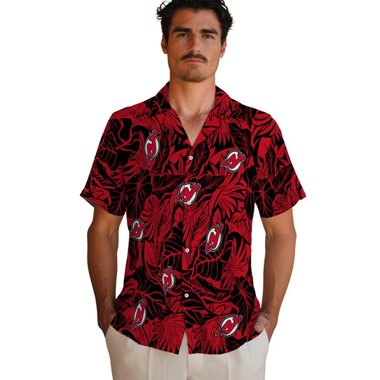 New Jersey Devils Hawaiian Shirt - Monstera Layer | Moonbestprint