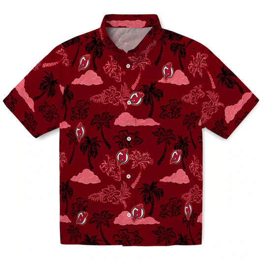 New Jersey Devils Hawaiian Shirt - Palm And Clouds | Moonbestprint
